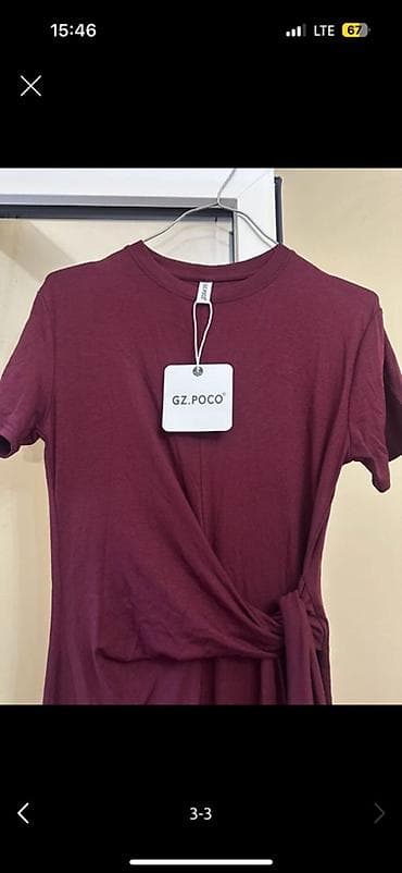 бордовая туника: Повседневное платье, Длинная модель, Трикотаж, Прямое, 2XL — 3