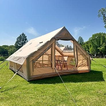 спорт: Просторная кемпинговая палатка-тент типа «домик» (бежевая) размеры — 1