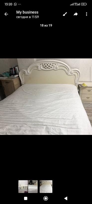 мебельные цеха: Двуспальная кровать с высоким резным изголовьем и мягкой вставкой + — 1