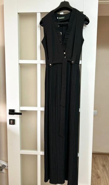 длинные платья с рукавами для полных: Повседневное платье, Made in KG, Осень-весна, Длинная модель, Креп, Сарафан, L — 4