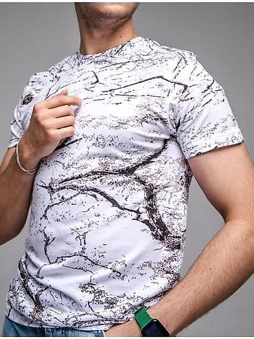 одежди: Мужская футболка с принтом “мрамор/ветви”. - Материал: 100% хлопок — — 2