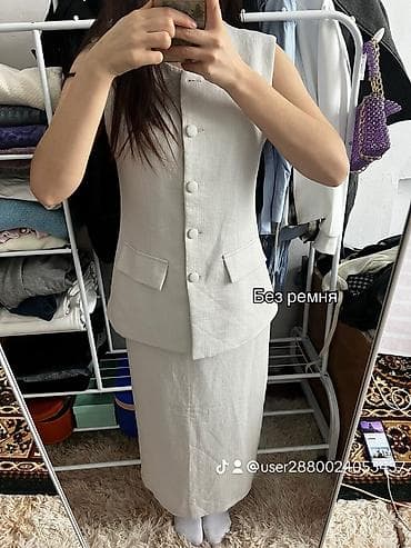 Костюм с юбкой, Модель юбки: Прямая, Миди, Жилет, M — 2