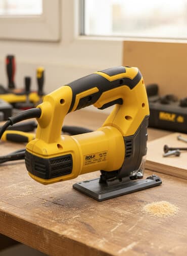 Лобзик Rolf JSP-1401 выполнен в желтом и черном цвете, предназначен