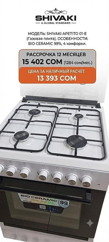 shivaki: Газовая плита SHIVAKI APETITO 01-E - 4 конфорки с решётками - Духовка — 1