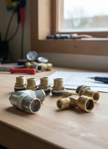 Набор латунных и металлических фитингов для сантехники. Включает в