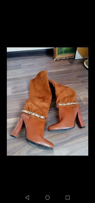 Ботинки и ботильоны: Элегантные женские сапоги коричневого цвета, выполненные из комбинации — 2