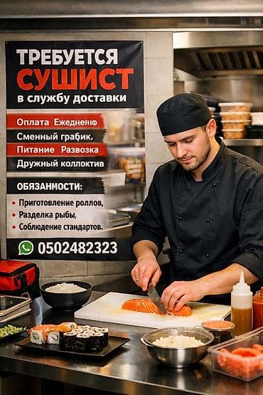 Тигүү иши: Талап кылынат Ашпозчу : Сушист, Жапон ашканасы, 1-2-жылдык тажрыйба — 1
