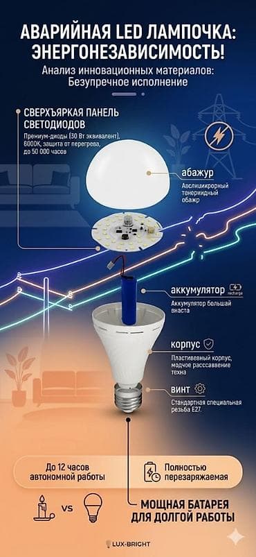 Лампочки: Аварийная LED-лампа с аккумулятором, цоколь E27., которая горит в — 4