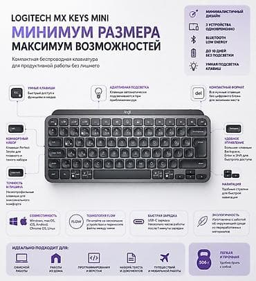ios: Клавиатура, Logitech, Ножничная, Bluetooth подключение — 1