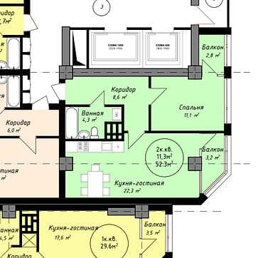 all group: 1 комната, 53 м², Индивидуалка, 13 этаж, Готовая ПСО (под самоотделку) — 3