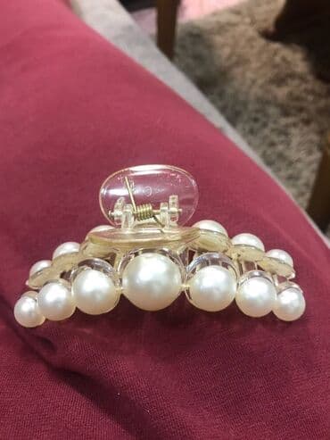 купить куклу фарфоровую: Заколка краб с "жемчугом", длина 11 см — 1