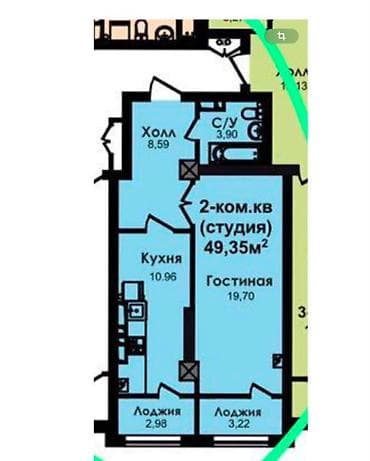 2 комнаты, 49 м², Элитка, 5 этаж, ПСО (под самоотделку) — 2