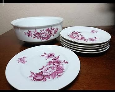 Столовый набор из фарфора с цветочным орнаментом - Материал: фарфор