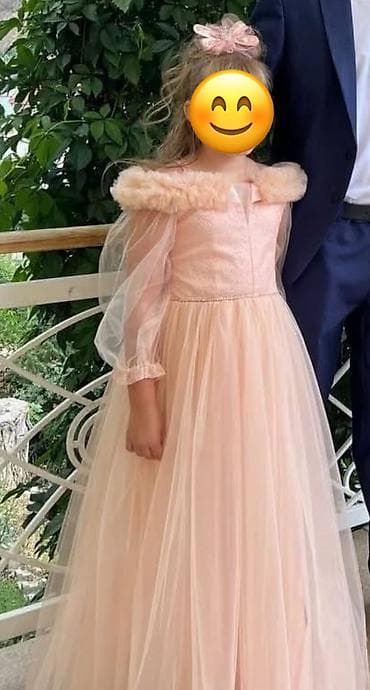 вечерние бежевые платья: Праздничное длинное платье нежного розового.Производство Турция,размер — 1