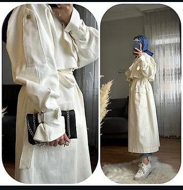 белый тренч: Тренч женский, удлиненный, молочного цвета. - Свободный силуэт с — 2