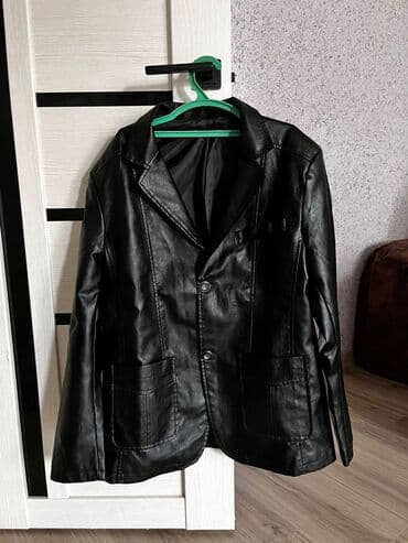 блейзер: Черный кожаный пиджак (жакет) - Материал: черная кожа или экокожа с — 2