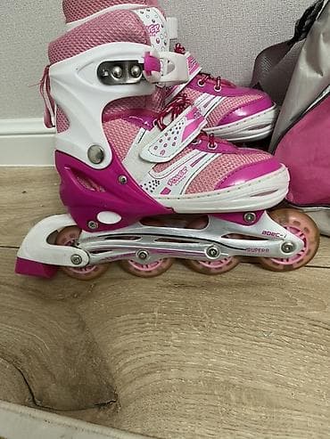 Спорт и хобби: Роликовые коньки детские раздвижные + сумка - Цвет: розовый/белый - — 3