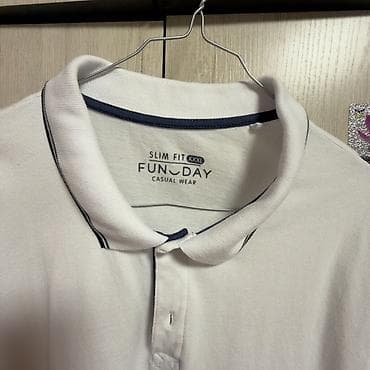 Футболки: Мужская поло FUN DAY Slim Fit - Цвет: белый с темно‑синей окантовкой — 2