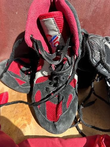 foot patch: Борцовки - Цвет: красно‑черный с серыми вставками - Шнуровка по всей — 1