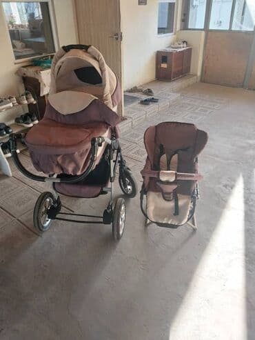 коляска для двойни 3 в 1 бу: Коляска, цвет - Коричневый, Б/у — 1