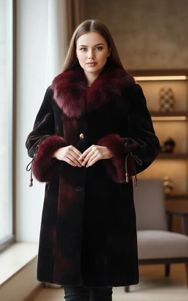 шуба кроликовая: Шуба, Песец, По колено, M — 1