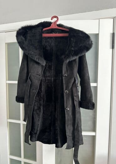 Дубленка, Классическая модель, По колено, С капюшоном, M