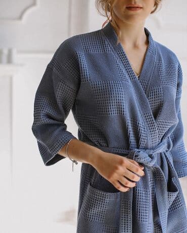 домашние халаты больших размеров: Халат, Вафельное полотно, XS, S, M — 6