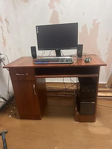 стол с полкой: Комплект офисной мебели, Полка, ДСП, цвет - Коричневый — 3