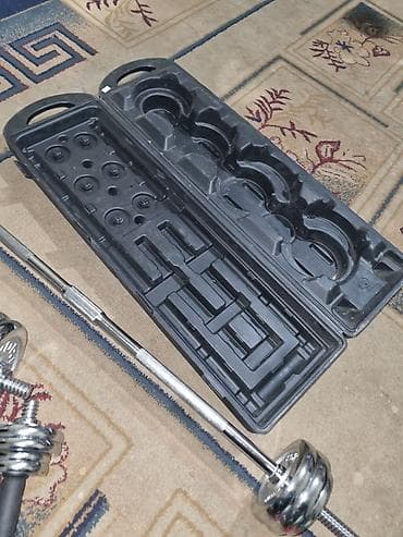 набор штанги: Разборный набор для силовых тренировок: штанга + гантели в кейсе — 5