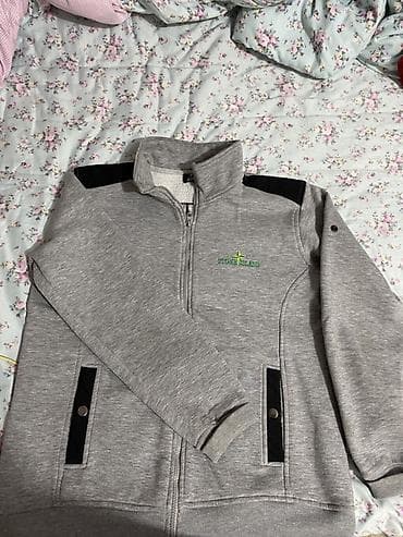 nike tech: Серая мужская толстовка на молнии Stone Island. - Материал: мягкий — 1