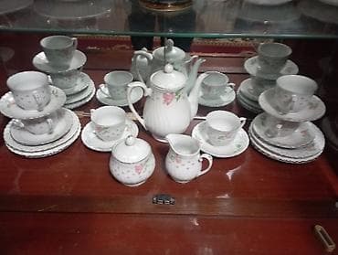 Фарфоровый чайный сервиз с цветочным декором - Материал: тонкий