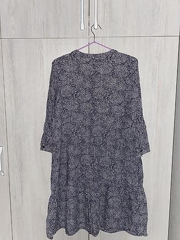 кыргыз платье: Платье свободного кроя с принтом. - Цвет: темно-синий фон с мелким — 3