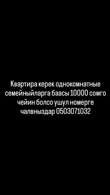 Ищется квартира: однокомнатная для семейных. Бюджет до 10 000 сомов
