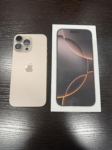 IPhone 16 Pro Max, Б/у, 256 ГБ, Desert Titanium, Зарядное устройство, Защитное стекло, Чехол, 91 %
