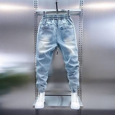 спартивный одежда: Джинсовые джоггеры мужские, светло‑голубой деним с варкой. - Посадка — 4