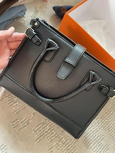 Бижутерия: Стильная женская сумка-тоут из черной фактурной эко-кожи. Описание: - — 1