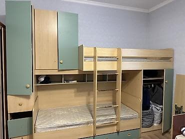 Двухъярусная детская кровать, ЛДСП, цвет - Зеленый