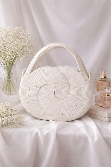 сумка плетёная: Классическая сумка, Материал: Хлопок, Съёмный ремень, Женские — 6