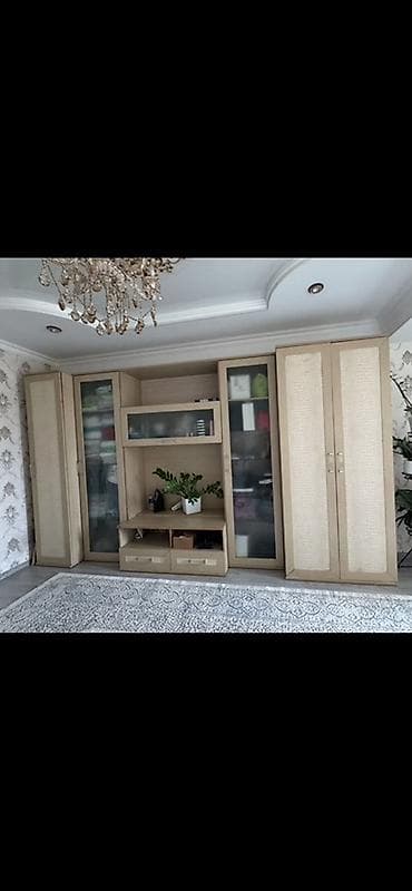 Шкафы: Гостиная стенка модульная, светлый дуб/беж с декоративными фасадами — 3