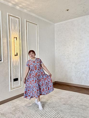 штапель: Повседневное платье, Лето, Штапель, Крестьянка, L, XL, M — 3