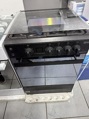 Газовая плита с духовкой, черная - 4 газовые конфорки под чугунные