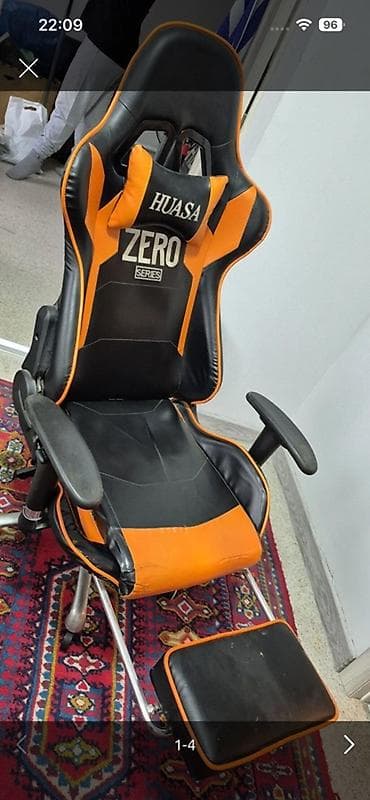 кресло для игры: Игровое кресло, Б/у, С колесиками, цвет - Оранжевый, Экокожа — 1