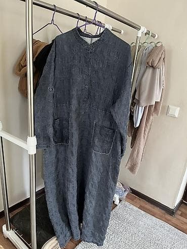 купить платье: Повседневное платье, Лето, Длинная модель, Лен, Платье-рубашка, Стандарт — 1