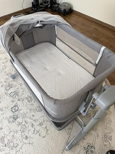 Шкафы: Детская приставная кроватка, Новый, С колесиками, цвет - Серый — 3