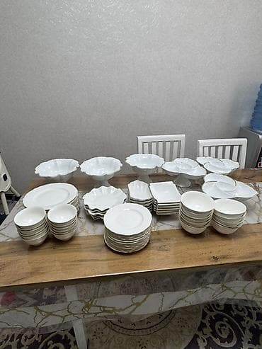 Ашкана буюмдары: Набор столовой посуды из белого фарфора, классический дизайн с — 1