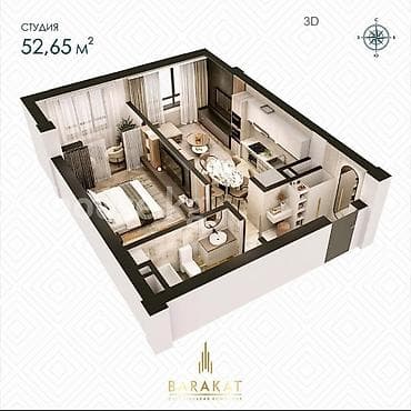 seven development: 2 комнаты, 52 м², Кок-Жар мкр Элитка, 11 этаж, ПСО (под самоотделку) — 3