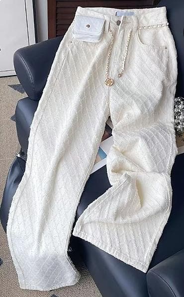 эски кийимдер: Женские брюки из фактурной ткани, цвет молочный/айвори. - Свободный — 1