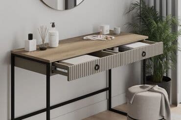 комод с зеркалом в спальню: Доменика Стол туалетный TOL2S, Глиняный серый/ Дуб сильвержек — 4