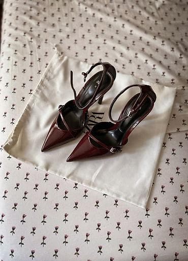 туфли бархатные тяги: Лодочки ZARA на шпильке, бордовые. - Модель: острый нос, тонкая — 2