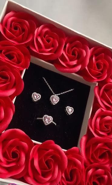 gold ring: Серебряный набор с розовыми сердцами серебро 925 пробы - Состав — 1